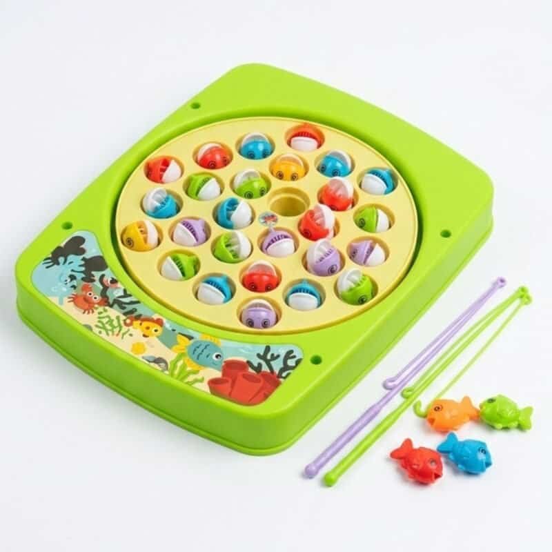 Square Fishing Plate in play Square fishing plate toy being played with